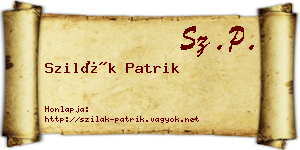 Szilák Patrik névjegykártya
